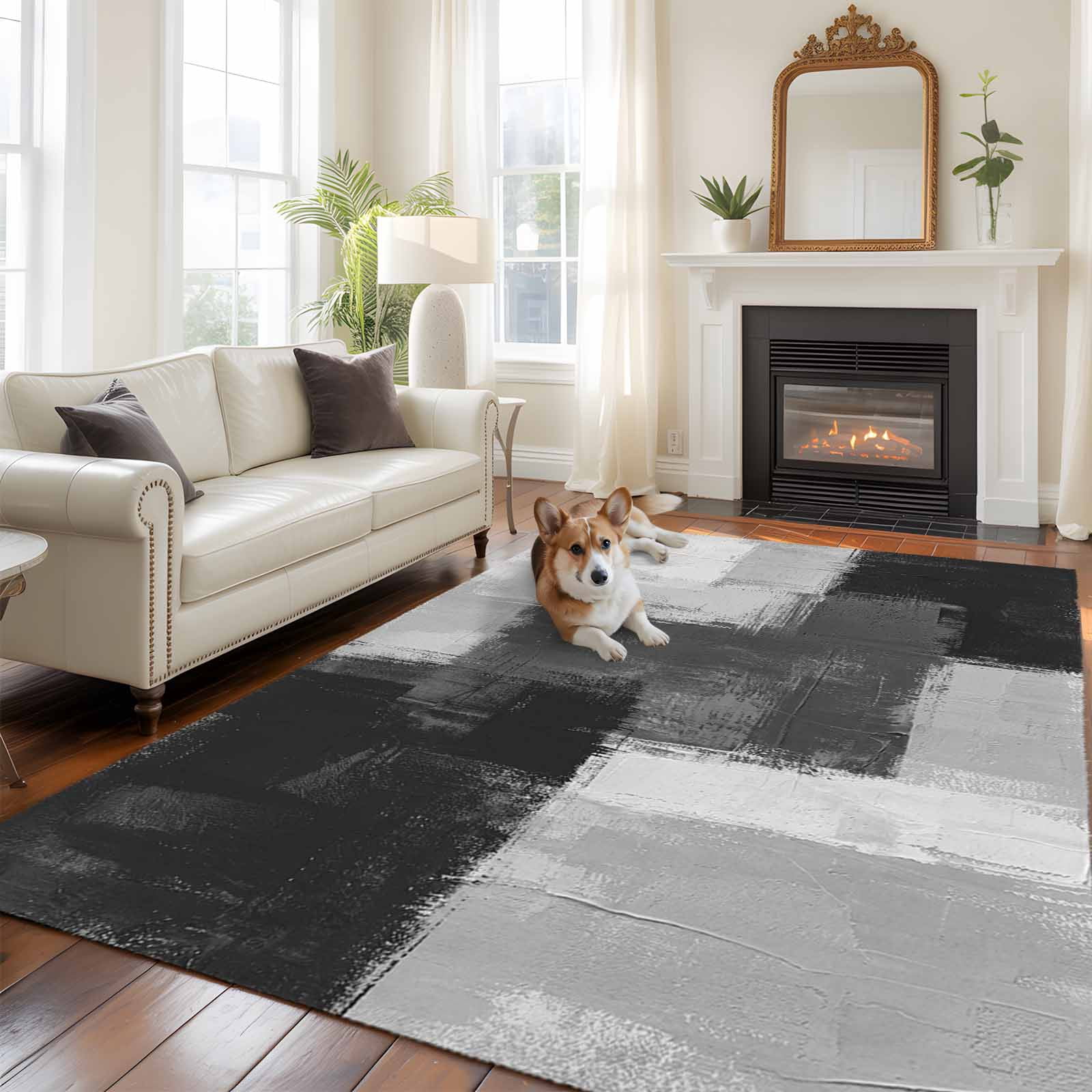 Abstract Graffiti Art Large Area Rugs 5x8 ft Black Grey Geometric ...
