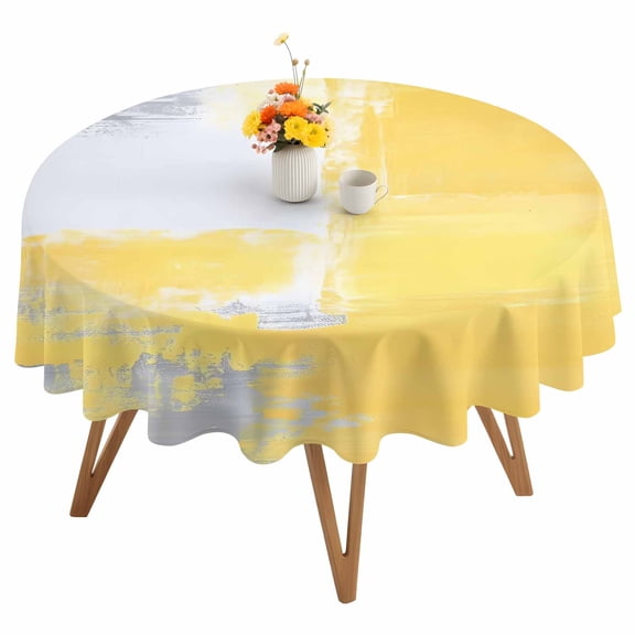 Abstract Graffiti Art Round Tablecloth 54 inches Retro Yellow Gary Street Art Waterproof Oil-Proof Table Cloth Round Table Cover for Holiday Party Picnic Dinner Decor Indoor and Outdoor Use