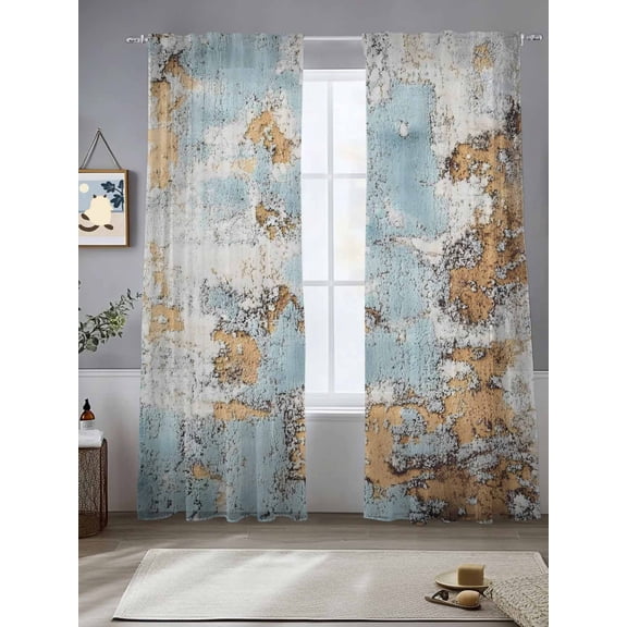 Abstract Graffiti Art Sheer Curtains 108 Inches Long 2 Panels Brown Retro Blue Decor Light Filtering Semi Sheer Window Curtains Drapes for Bedroom Living Room 52"x108"