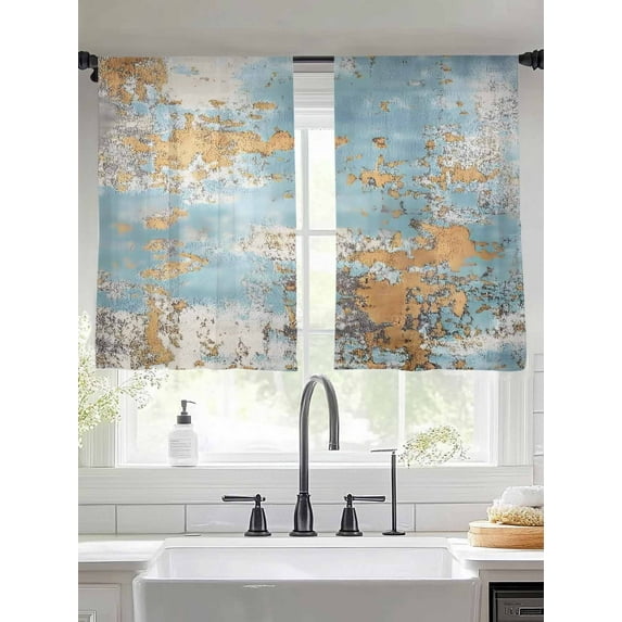 Abstract Graffiti Art Sheer Curtains 45 Inches Long 2 Panels Vintage Brown Blue Decor Light Filtering Semi Sheer Window Curtains Drapes for Bedroom Living Room 52"x45"
