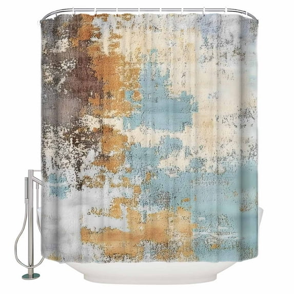 Abstract Graffiti Art Shower Curtain, 72" x 72", Brown Blue Street Theme Waterproof Bathroom Curtain Washable Shower Curtain Set with 12 Hooks