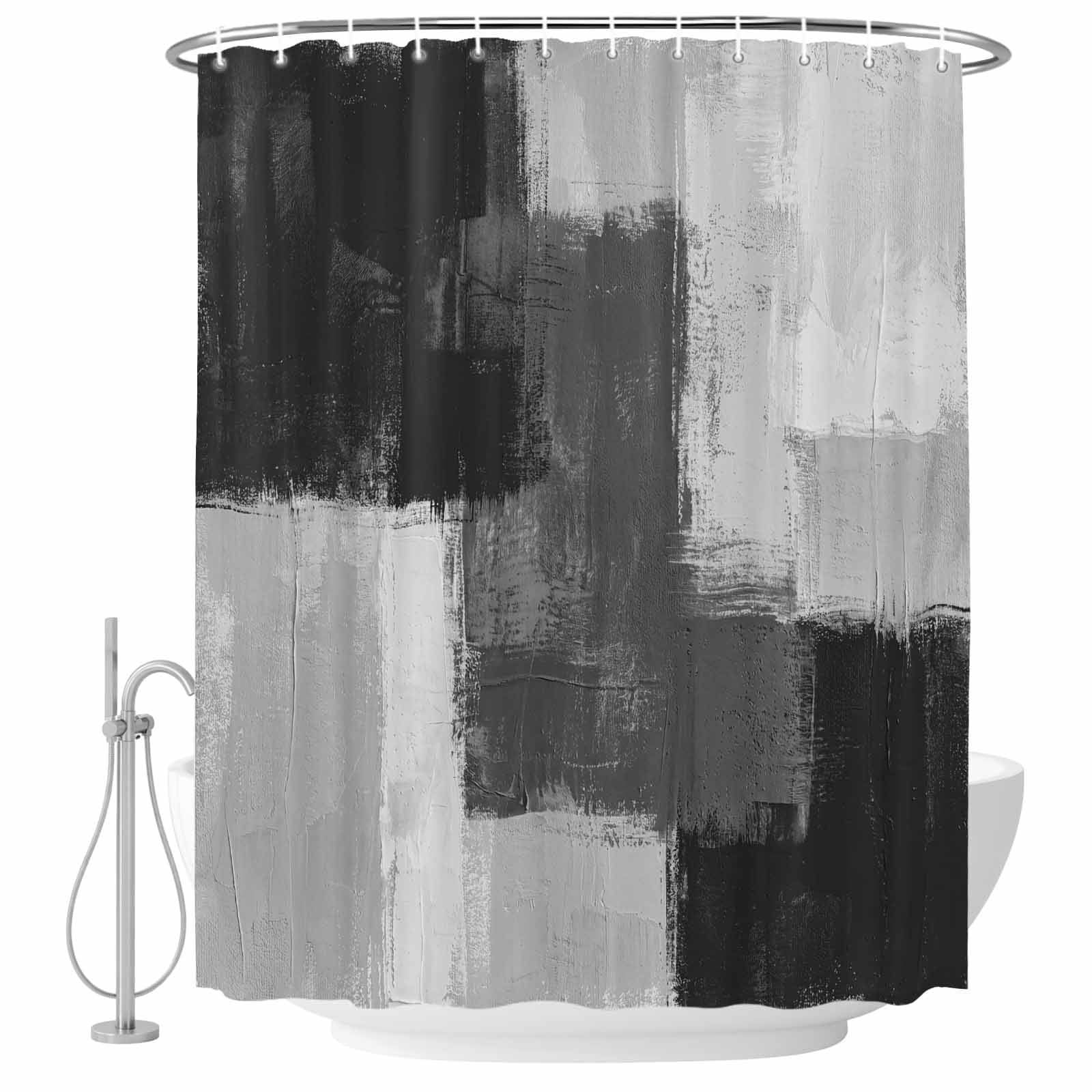 Abstract Graffiti Art Shower Curtain for Bathroom, Black Grey Geometric ...