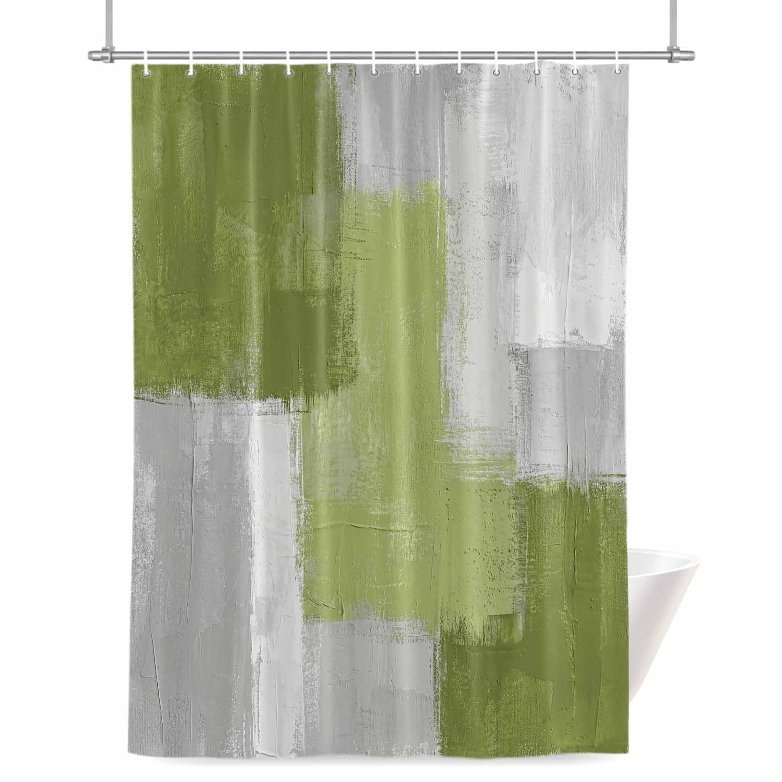 Abstract Graffiti Art Shower Curtain, Green Grey Geometric Painting ...