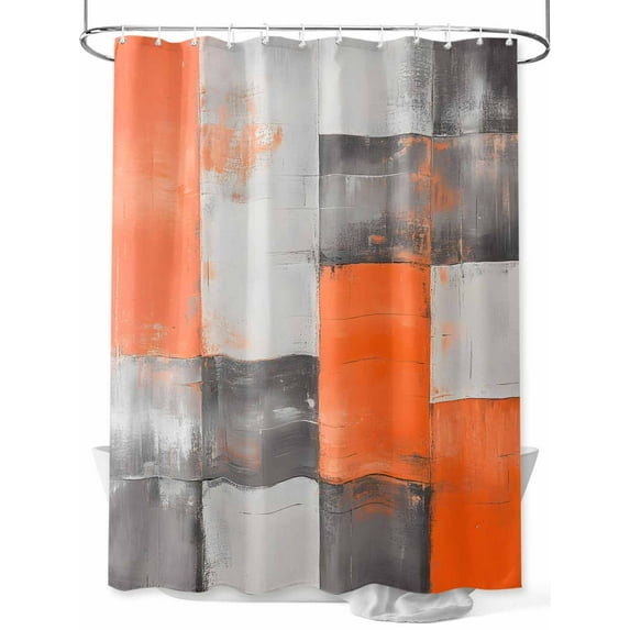 Abstract Graffiti Art Shower Curtain, Orange Gary Color Stitching Waterproof Shower Curtain Set with 12 Hooks Lightweight Washable Fabric Shower Curtains for Bathroom 72x78 Inches