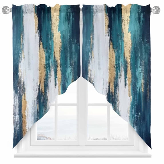 Abstract Graffiti Art Swag Curtain Valance for Windows, Gold Blue Blend Texture Window Treatments Short Swag Topper for Kitchen Windows Bathroom Bedroom, 36"x63"