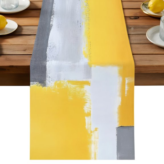 Abstract Graffiti Art Table Runner, Vintage Yellow Gary Street Art Cotton Linen Table Cloth, Tablerunner for Kitchen Dining Party Wedding Home Decor 13x36 Inch