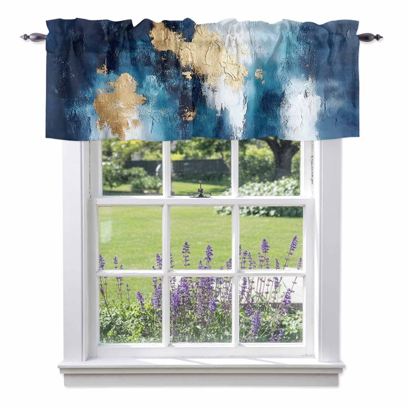 Abstract Graffiti Art Valance Curtain Gold Blue Blending Design Window ...