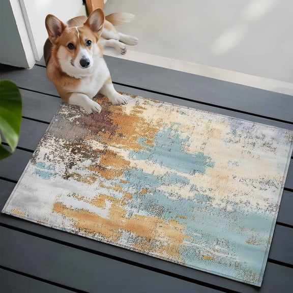 Abstract Graffiti Art Washable Area Rug 2x3 111 Brown Blue Street Theme Low-Profile Area Rugs with Non Slip Backing Indoor Floor Carpet for Entrance Living Room Bedroom Home Office
