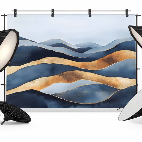Abstract Graffiti Backdrop for Photography, Blue Gold Stripe Water Ripples Photo Backdrop Portrait Background Party Banner Photo Backgrounds for Studio Booth Props, 7x5ft