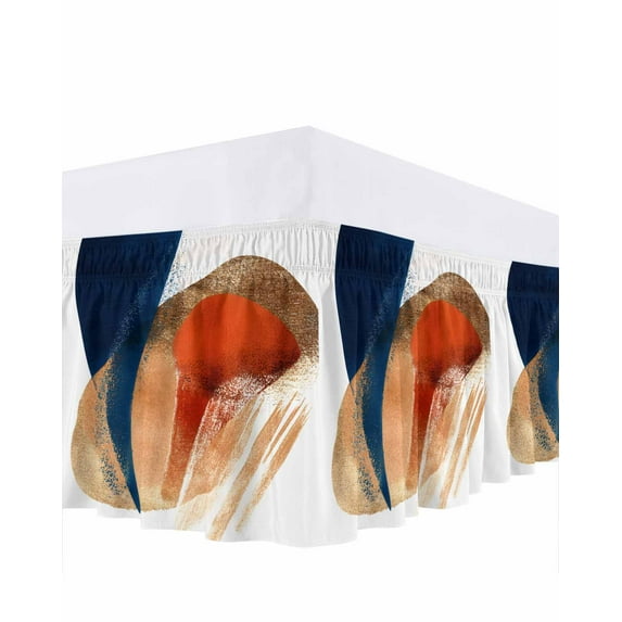 Abstract Graffiti Bed Skirt King Size 18" Drop Vintage Orange Yellow Blue Modern Art Ruffled Wrap Around Bed Skirts Adjustable Elastic Bedskirt Dust Ruffle for King Size Bed