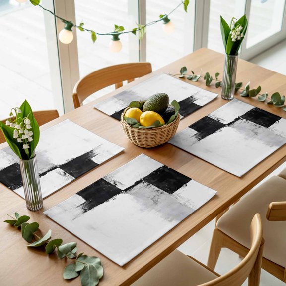Abstract Graffiti Black Gray White Placemats Set of 4,Wipeable Washable Table Mats for Dining Tables, Minimalist Color Block Art Place Mats for Kitchen Event Party Tabletop Decor