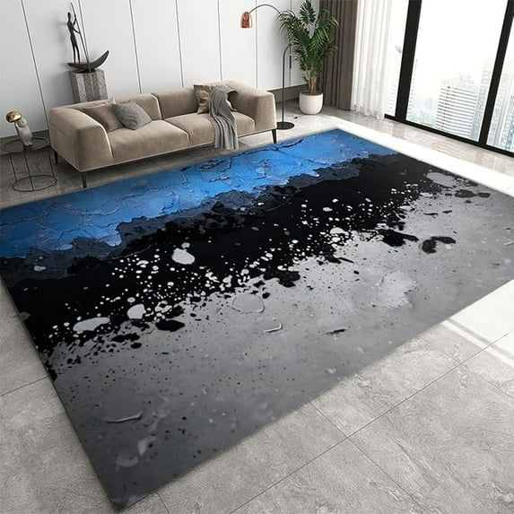 Abstract Graffiti Blue Gray Area Rug, Two-Color Oil Painting Art Indoor Non Slip Living Room Rug, Low Pile Soft Machine Washable Carpet For Bedroom Kitchen Dining Room Office 4x6ft