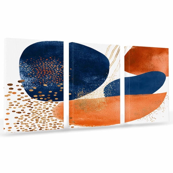 Abstract Graffiti Canvas Wall Art 3 Panels, Vintage Orange Blue Dot round Shape Framed Wall Decor Modern Artwork Prints Painting for Living Room, Bedroom, Kitchen & Cafe Decor 20" x 24"