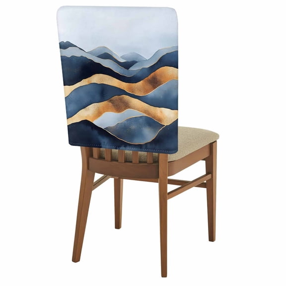 Abstract Graffiti Chair Back Covers Set of 4, Blue Gold Stripe Water Ripples Removable Dining Seat Cover Washable Kitchen Chair Slipcovers Protective for Party Festival Decoration 19x20in