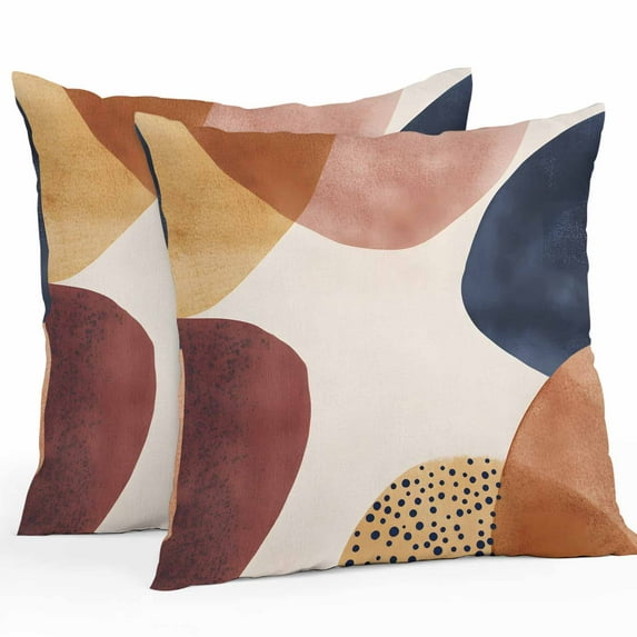 Abstract Graffiti Circle Outdoor Pillow Covers Pack of 2 Vintage Brown Blue Minimalist Art Waterproof Throw Pillow Covers Decorative Cushion Cases for Patio Garden Tent Balcony Couch 16x16 inch
