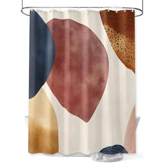 Abstract Graffiti Circle Shower Curtain Set ,Waterproof Fabric Shower Curtains Vintage Brown Blue Watercolor Art Shower Curtains for Bathroom,Bathroom Decor 60"x72"