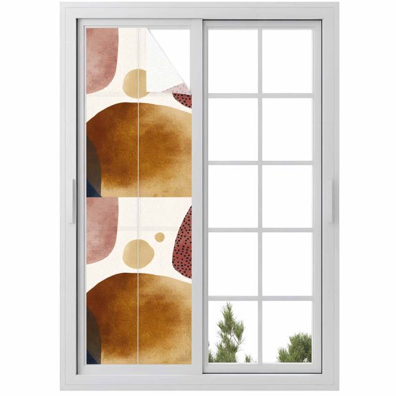 Abstract Graffiti Circle Window Privacy Film Vintage Brown Blue Simple Shape Decorative Glass Window Film UV Blocking Static Cling Non-Adhesive Sticker Covering for Home Door 29.5 x 118 inches