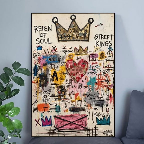Abstract Graffiti Crown and Heart, Urban Street Art Wall Decor, Reign of Soul Moder Poster Size 24''x36'' Googate
