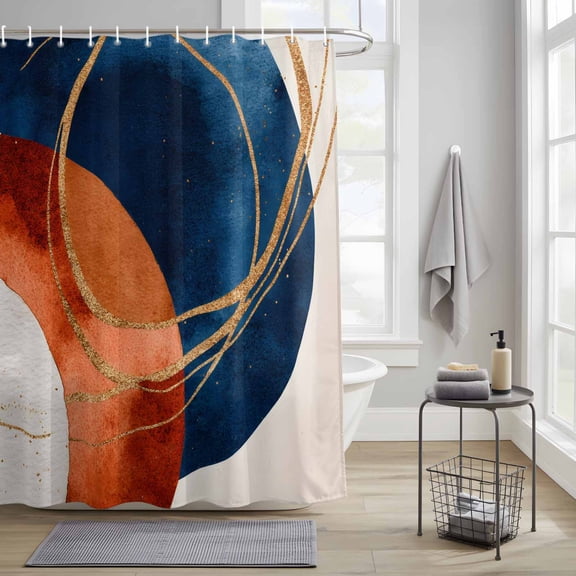 Abstract Graffiti Fabric Shower Curtain for Bathroom Stripe Vintage Orange Blue Simple Shape Waterproof Polyester Bath Curtain with 12 Hooks Washable Shower Curtain with Grommets 72"x72"