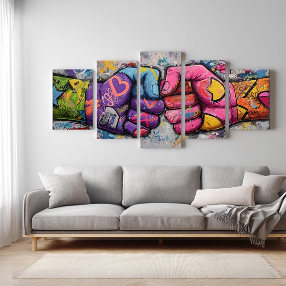 Abstract Graffiti Fist Canvas Print Wall Art Frameless 5pcs