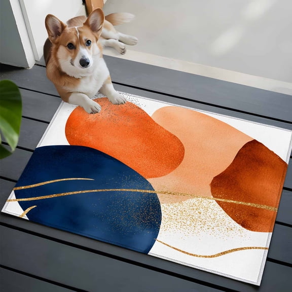 Abstract Graffiti Front Door Rugs 2x3 ft Vintage Gold Orange Blue Shape Modern Small Rug for Entryway Non Slip Washable Bathroom Door Mat Absorbent Floor Mat for Indoor Entrance