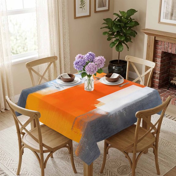 Abstract Graffiti Lattice Square Tablecloth 54x54 Inch Orange White Gray Waterproof Polyester Tablecloth for Dining Table, Washable Table Cover for Kitchen Dining Room Wedding,Stain Resistant