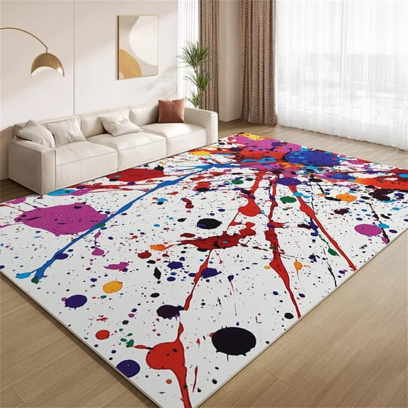 Abstract Graffiti Paint Area Rugs, Colorful Splatter Carpet, Washable Non Slip Low Pile Soft Rug for Bedroom Living Room Decor Mat 5ftx7ft