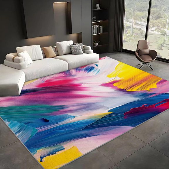 Abstract Graffiti Paint Art Area Rugs, Colorful Soft Low Pile Carpet, Washable Non Slip Rug for Living Room Bedroom Dining Room Home Decor Mat 5x8ft