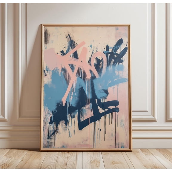 Abstract Graffiti Poster Modern Street Art Wall Decor Blue Black Brush Stroke Print Urban