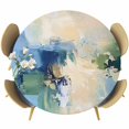 thumbnail image 1 of Abstract Graffiti Round Fitted Table Cover Blue Beige Oil Painting Theme Waterproof Table Cloth with Elastic Edge Wipeable Tablecloth for Picnic Camping Party Fits 36"-44" Diameter, 1 of 8