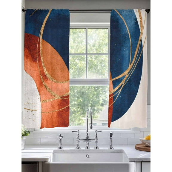Abstract Graffiti Sheer Curtains 63 Inches Long 2 Panels Stripe Vintage Orange Blue Simple Shape Light Filtering Semi Sheer Window Curtains Drapes for Bedroom Living Room 52"x63"