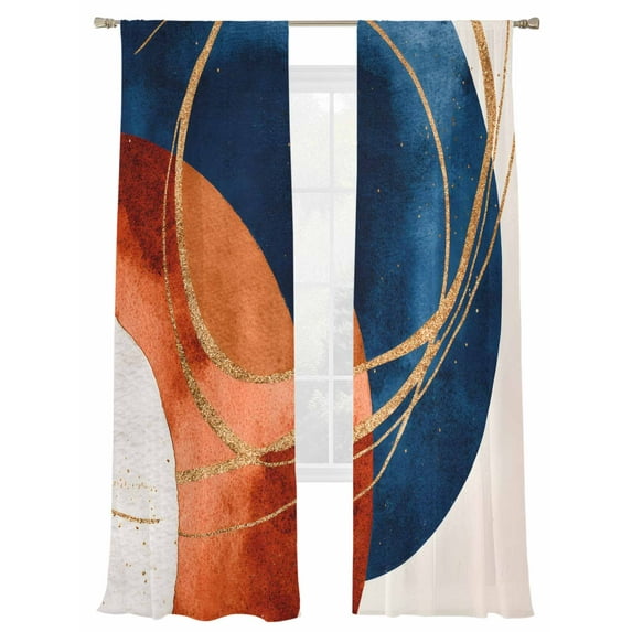 Abstract Graffiti Sheer Curtains for Living Room Bedroom, Light-filtering Sheer Curtain, Stripe Vintage Orange Blue Simple Shape Rod Pocket Voile Window Treatment Drapes, 52’’Wx108’’L, 2 Panels Set
