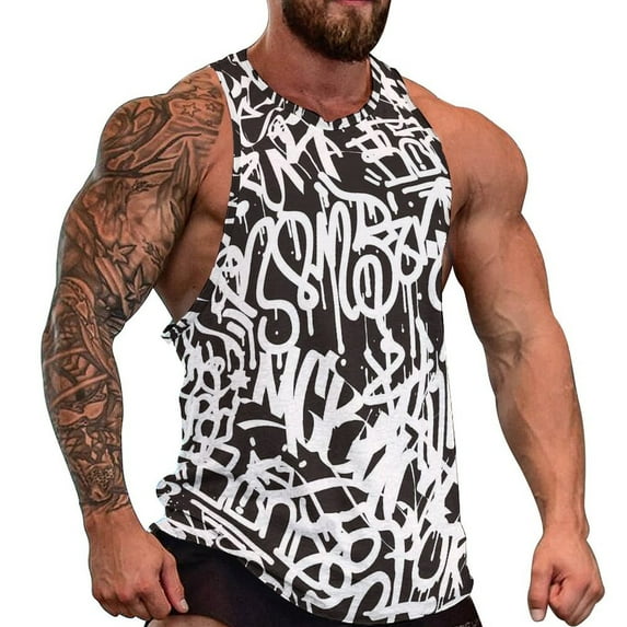 Abstract Graffiti Summer Tank Top Black And White Workout Tops Male Design Sleeveless Ves