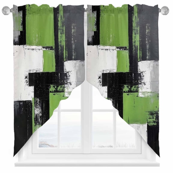 Abstract Graffiti Swag Curtain Valance for Windows, Green Black Ornamental Motif Window Treatments Short Swag Topper for Kitchen Windows Bathroom Bedroom, 28"x36"