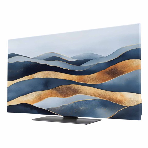 Abstract Graffiti TV Dust Cover 24 Inch, Blue Gold Stripe Water Ripples Computer Monitor Cover Dustproof Stretchable Indoor TV Screen Protector for LED LCD Universal Monitors