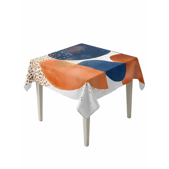 Abstract Graffiti Table Cloth 54x54 Inch Square, Vintage Orange Blue Dot round Shape Waterproof Tablecloth Washable Table Cover for Party Picnic Dinner Decor