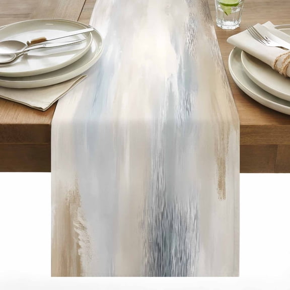 Abstract Graffiti Table Runner 13x36 inch Beige Simple Oil Painting Style Cotton Linen Dining Table Runner Ideal for Dresser Kitchen Coffee Tables - Machine Washable