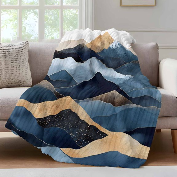 Abstract Graffiti Throw Blanket for Couch Blue Gold Stripe Water Ripple Soft and Warm Flannel 3D Striped Fluffy Fuzzy Fleece Blanket Lightweight Throw for Bed, Sofa 30 x 40 Inches