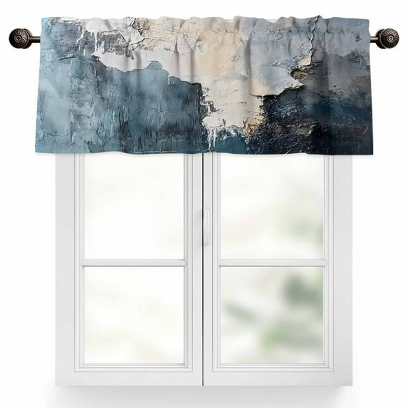 Abstract Graffiti Valances for Windows, 42 x 12in, Blue Grey White Oil Painting Style Rod Pocket Kitchen Valance Curtain Light Filtering Window Treatments for Living Room Bedroom, 1 Panel
