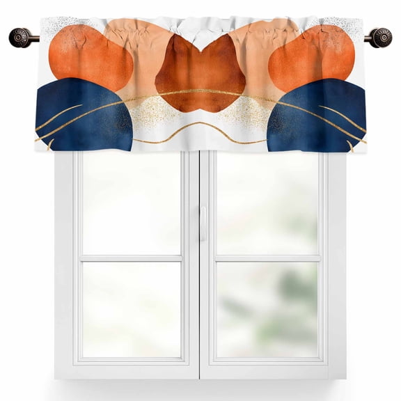 Abstract Graffiti Valances for Windows, 54 x 18in, Vintage Gold Orange Blue Shape Modern Rod Pocket Kitchen Valance Curtain Light Filtering Window Treatments for Living Room Bedroom, 1 Panel