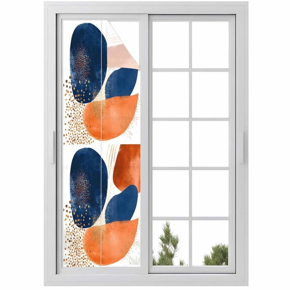 Abstract Graffiti Window Privacy Film Vintage Orange Blue Dot round Shape Decorative Glass Window Film UV Blocking Static Cling Non-Adhesive Sticker Covering for Home Door 17.7 x 78.7 inches