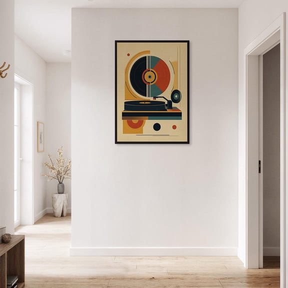 Abstract Gramophone Wall Art, Mid Century Music Decor, Stretched Canvas Size 12x18