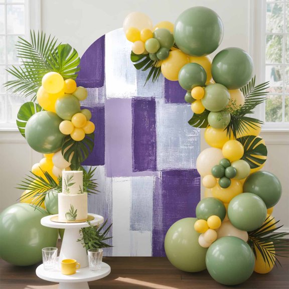 Abstract Gray Arch Backdrop Cover, 7.2FT, Purple Gradient Graffiti Color Block Modern Art Spandex Arch Covers Double-Sided Backdrop for Wedding Birthday Party Photo Background Decoration