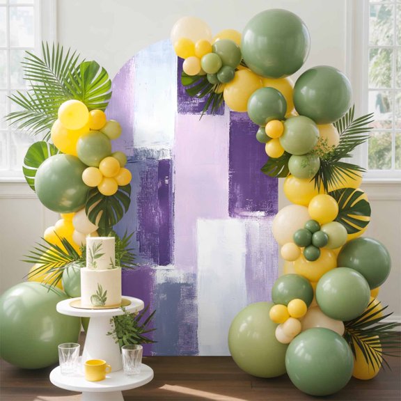Abstract Gray Arch Backdrop Cover, 7.2FT, Purple Mottled Graffiti Color Block Modern Art Spandex Arch Covers Double-Sided Backdrop for Wedding Birthday Party Photo Background Decoration