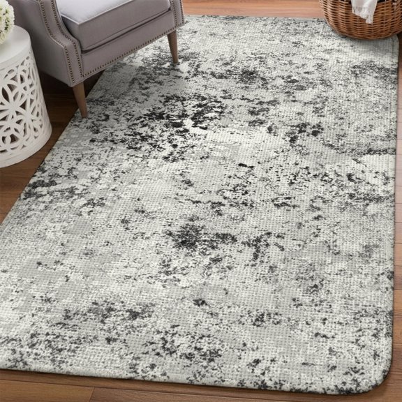 Abstract Gray Area Rugs for Living Room 5x6, Minimalist Mottled Concrete Spot Distressed Texture Washable Area Rug Non Slip, Stain Resist Linen Carpet for Bedroom, Dining Room, Entryway, Entrance