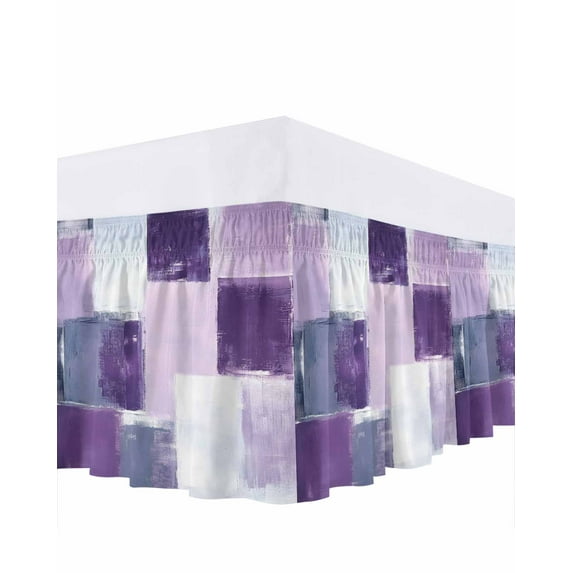 Abstract Gray Bed Skirt King Size 18 Inch Drop, Purple Mottled Graffiti Color Block Modern Art Wrap Around Dust Ruffle Bedskirts, Wrinkle & Fade Resistant Easy Fit Bedskirt with Adjustable Elastic