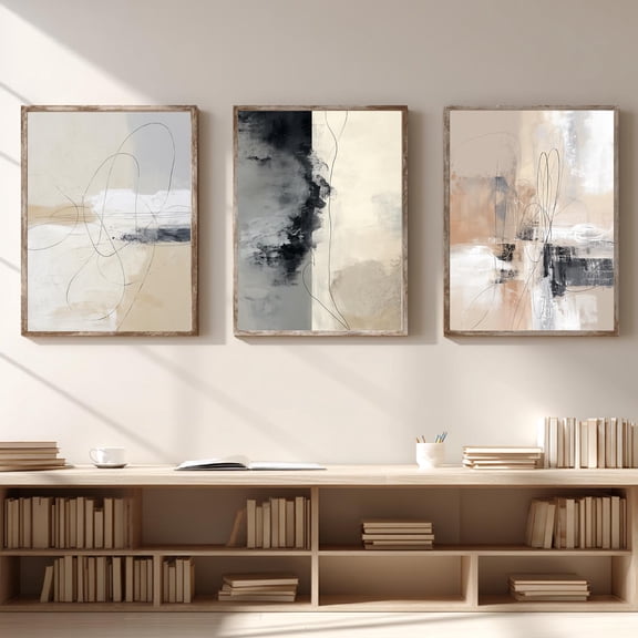 Abstract Gray Beige Geometric Lines Canvas Painting Print Wall Art for Living Room Bedroom Decoration Frameless