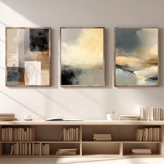 Abstract Gray Beige Geometric Lines Canvas Painting Print Wall Art for Living Room Bedroom Decoration Frameless