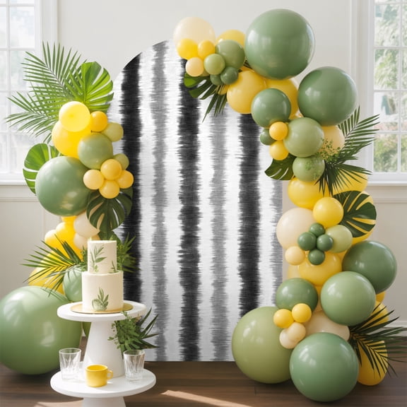 Abstract Gray Black Stripes Arch Backdrop Cover, 4FT, Rustic Watercolor Denim Striped Minimalist Spandex Arch Covers Double-Sided Backdrop for Wedding Birthday Party Photo Background Decoration