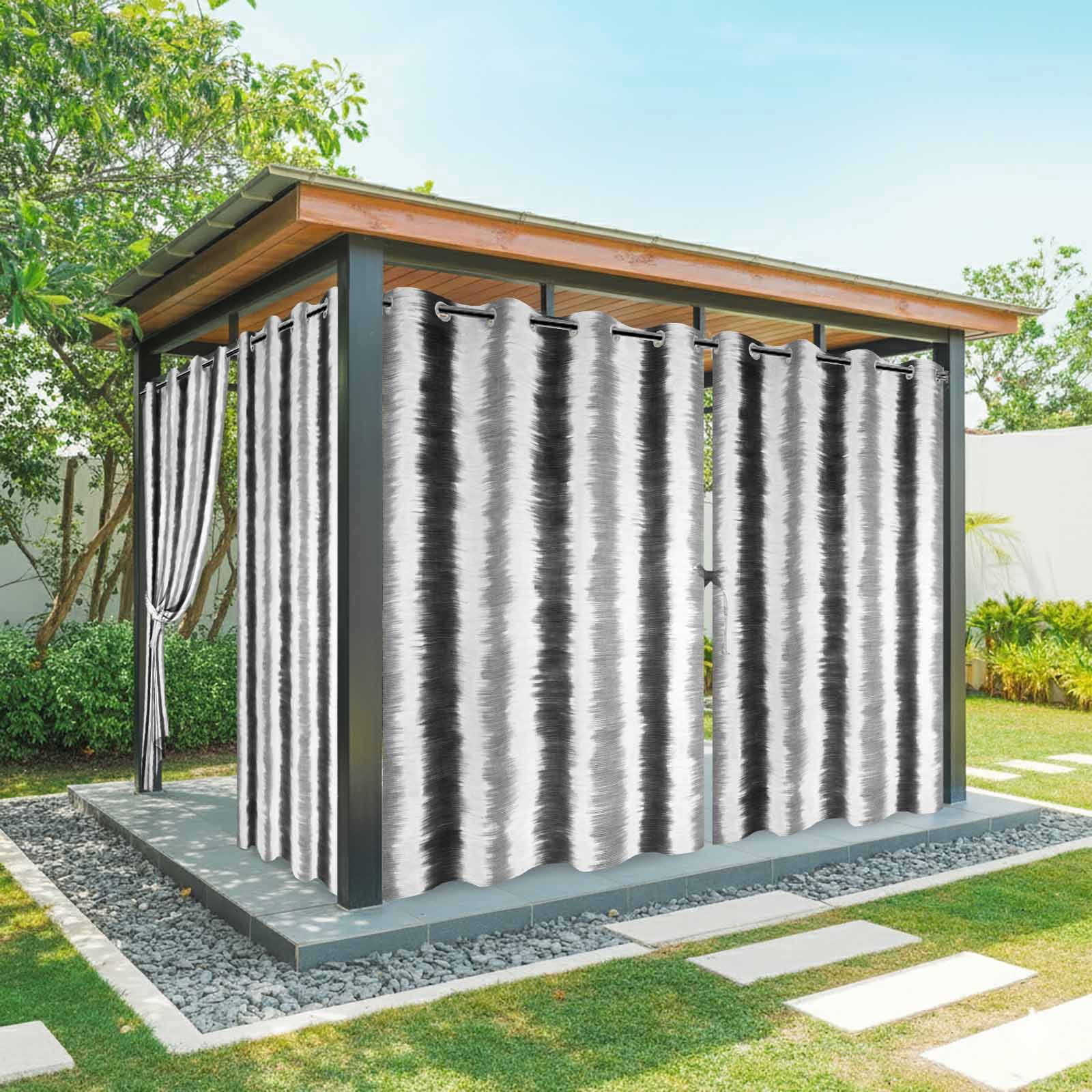 Abstract Gray Black Stripes Outdoor Curtains for Patio, Rustic Watercolor Denim Striped Minimalist Sunshade Privacy Drapes Grommet Waterproof Outside Curtains for Porch Balcony 54"x108", 1 Panel